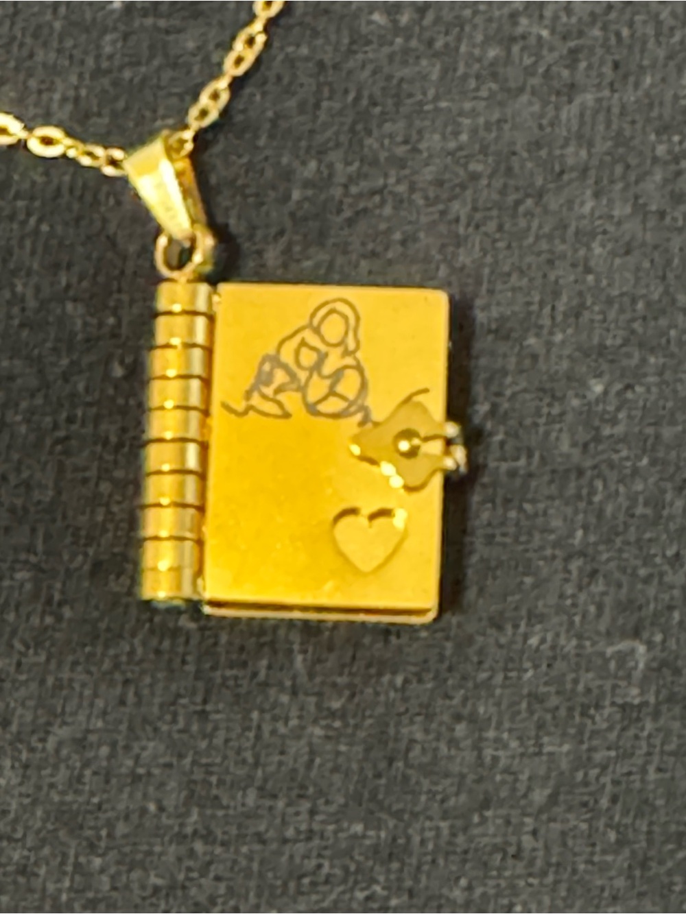 Gold Book Locket Necklace with Heart Accent
